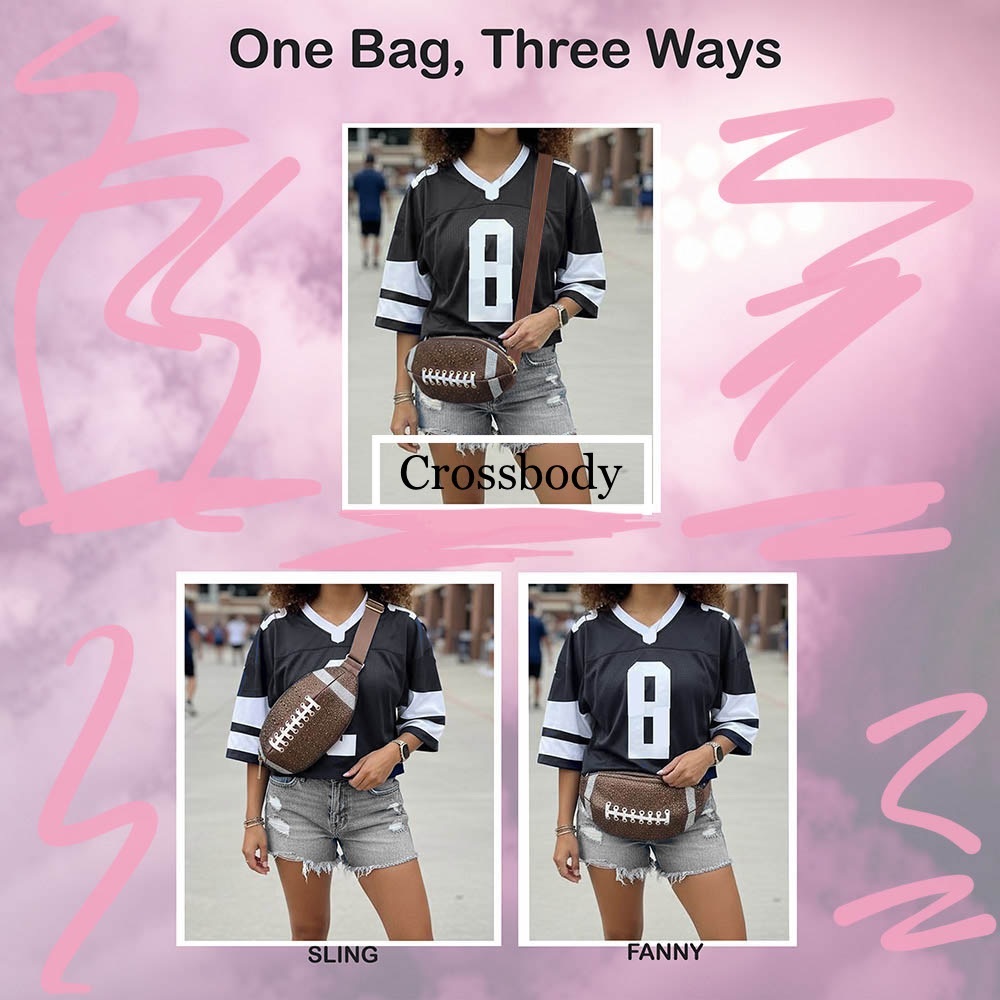 Cleveland Brown Embellished Football Shaped Crossbody Bag